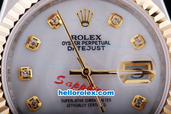 Rolex Datejust Automatic Two Tone with Gold Bezel,White MOP Dial and Diamond Marking - Click Image to Close